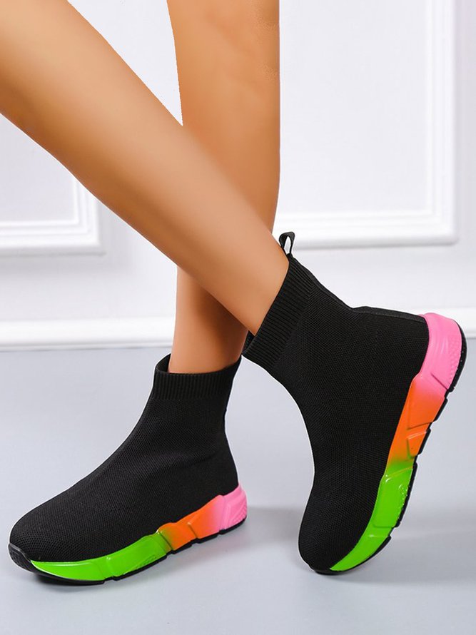 Black Flying Woven Fabric With Rainbow Gradient Sole Sneakers