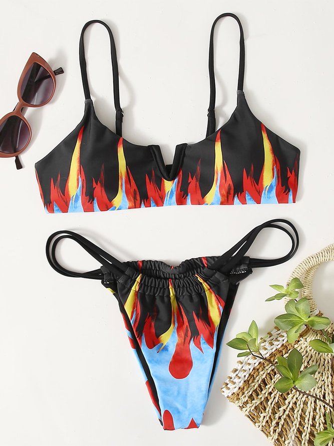 Passionate Flame Print Buckle Bikini