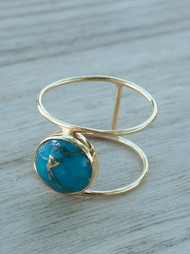 Casual Resort Style Retro Geometric Turquoise Ring Dress Jewelry