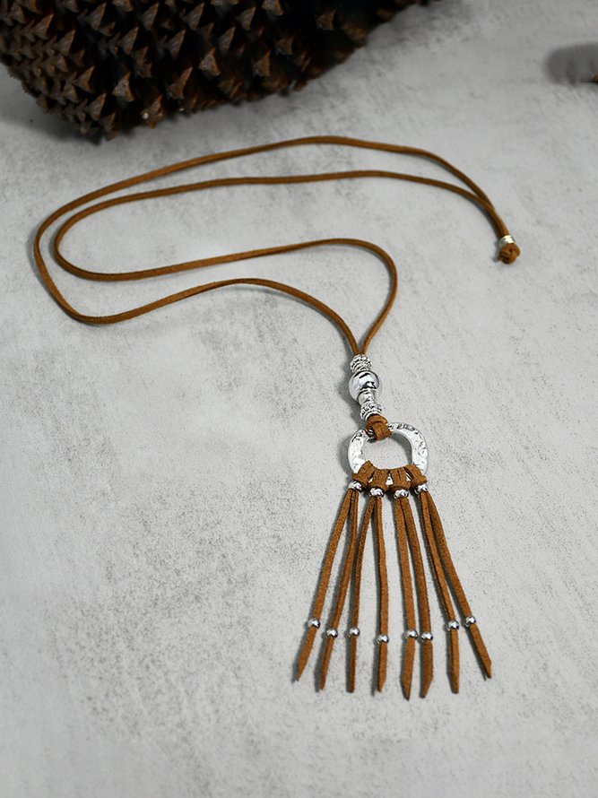 Beach Ethnic Versatile Leather Rope Long Necklace