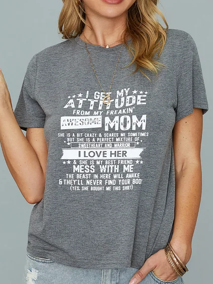 I Get A Awesome Mom Print Crew Neck Casual Cotton Blends T-shirt