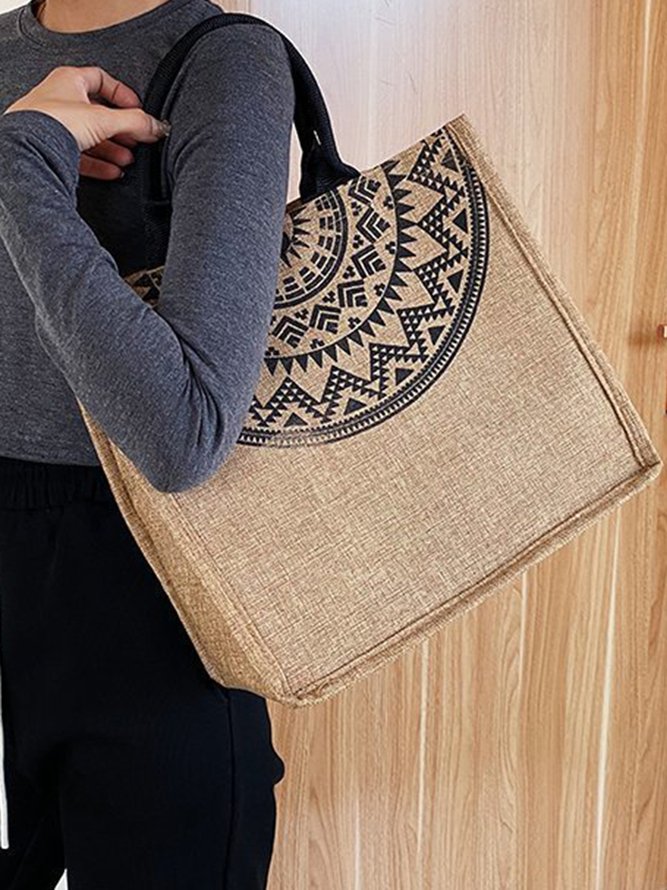 Ethnic Linen Tote Bag Shoulder Shopping Bag