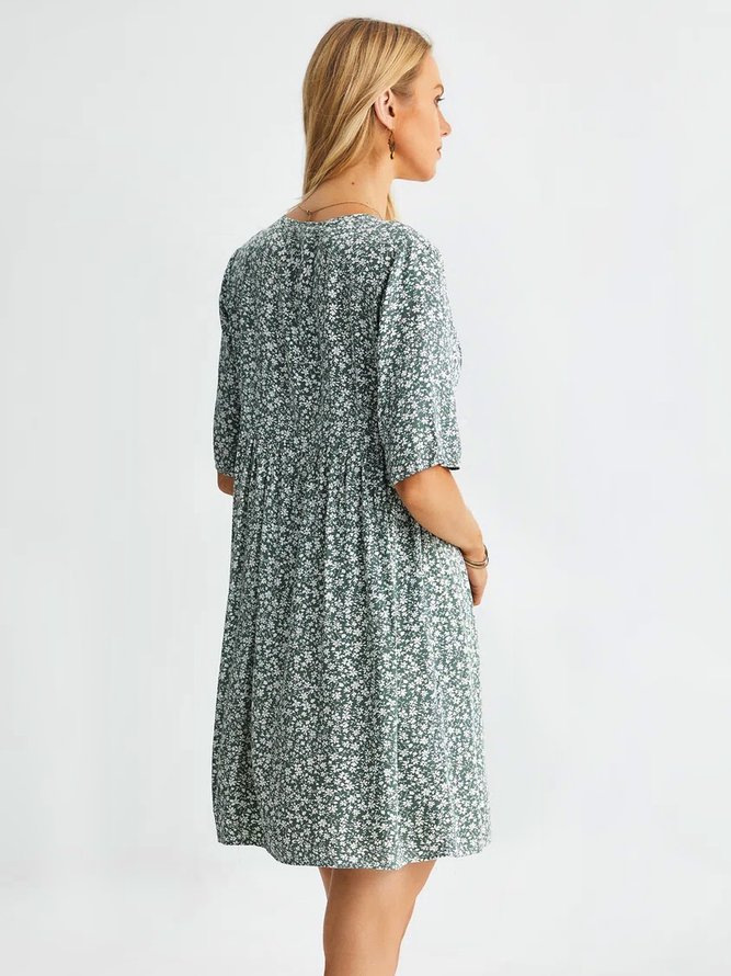 Boho Floral Print Short Sleeve Knee Length Mini Dress