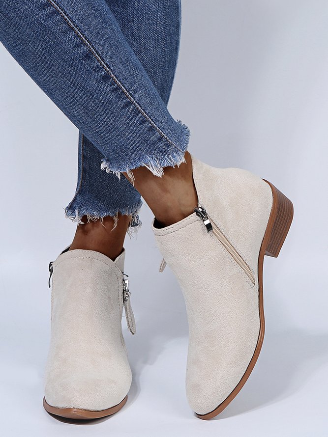 Faux Leather Simple Zip-Embellished Chunky Heel Ankle Ankle Ankle Boots