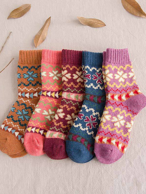 Ethnic Rabbit Wool Heart Pattern Socks Thickened Warm Accessories Random Color