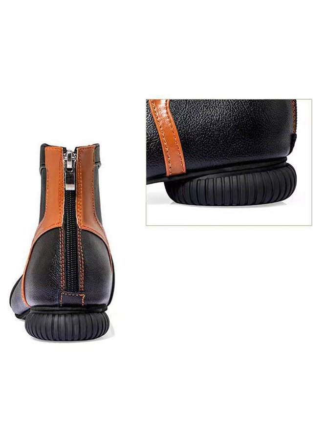 Vintage Casual Contrast Splice Back Zipper Soft Bottom Boots