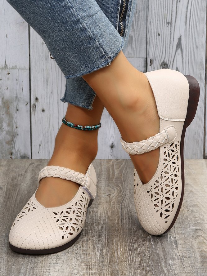 Round Toe Low Heel Woven Comfortable Mary Jane Shoes