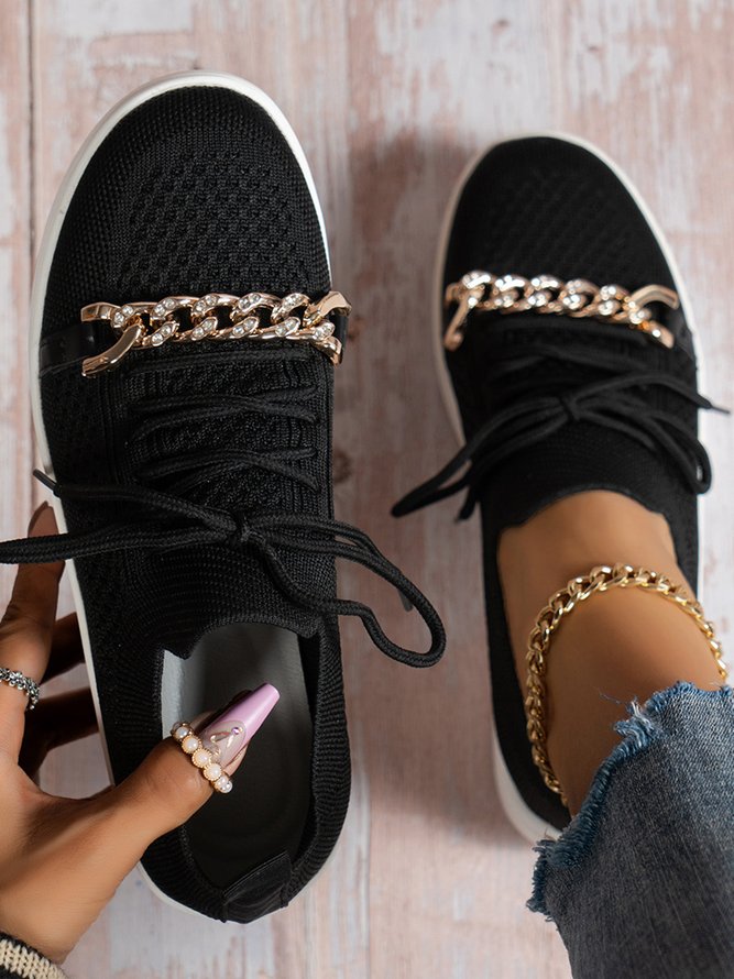 Chain Lightweight Platform Lace-Up Flyknit Sneakers