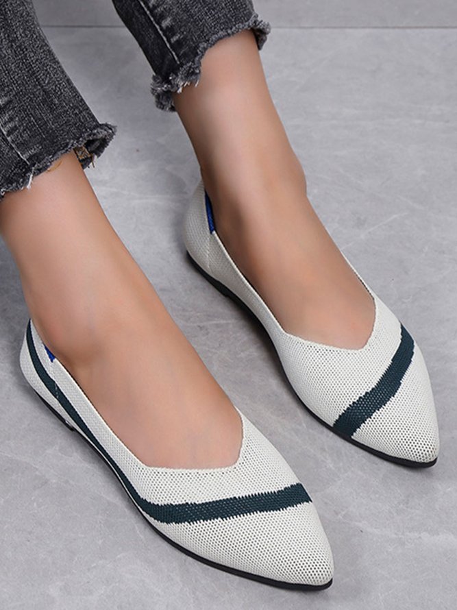 Trendy Knitted Color Contrast Pointed Toe Flats