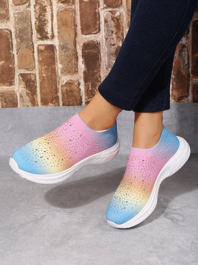 Breathable Plus Size Multicolor Mesh Fabric Slip On Sports Sneakers