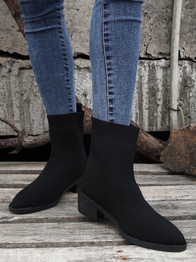 Simple Casual Plain Fly Knit Sock Boots