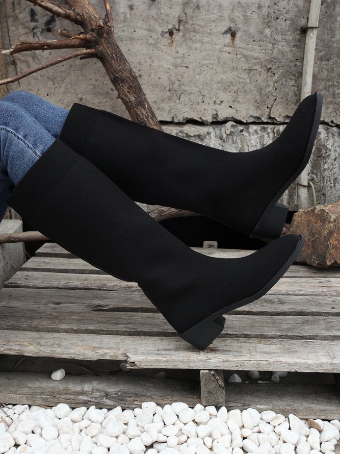 Solid Color Simple And Comfortable Flying Woven Elastic High Socks Boots