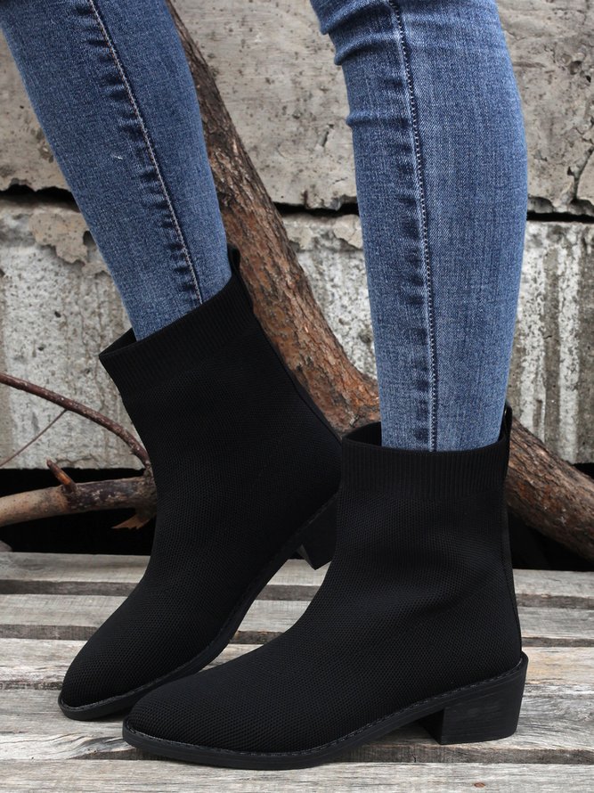 Simple Casual Plain Fly Knit Sock Boots