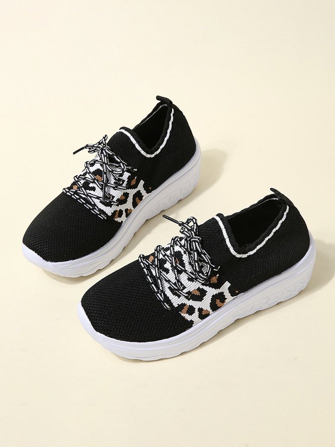 Breathable Leopard Mesh Fabric Slip On Sneakers