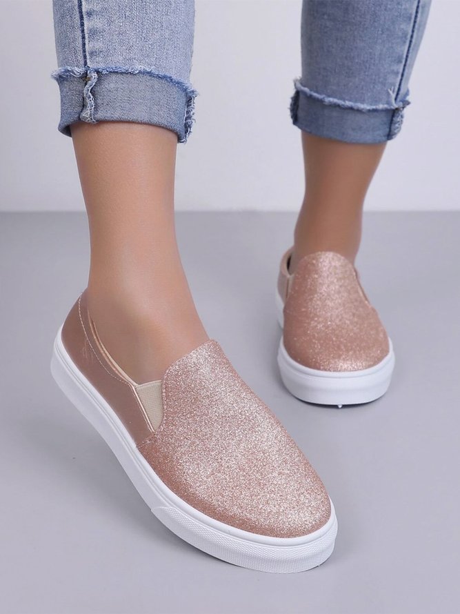 Plus Size Glitter Split Joint Slip On Casual Shoes