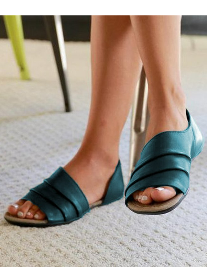 Women Ruffles Pu Slip-on Casual Flat Sandals