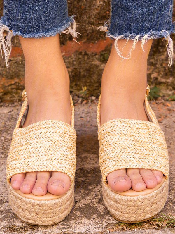 Weaving Espadrille Platform Sandals Summer Peep Toe Sandals