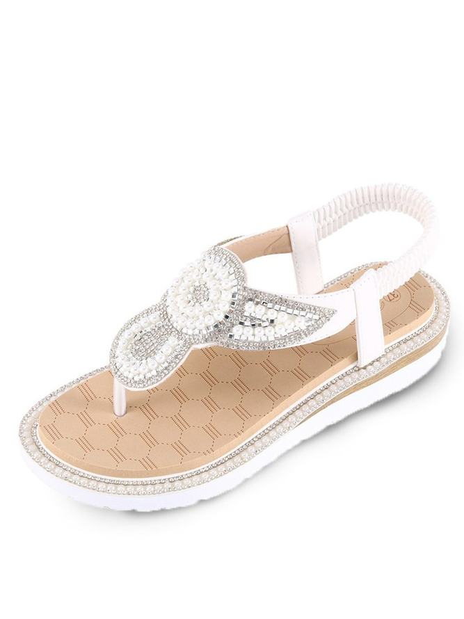Imitation Pearl Home Wear Leatherette Sandals