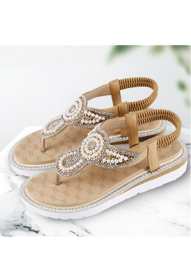 Imitation Pearl Home Wear Leatherette Sandals