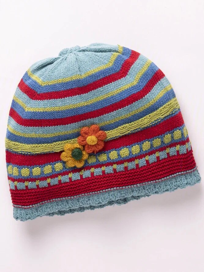 Red Casual Floral Knitted Hat