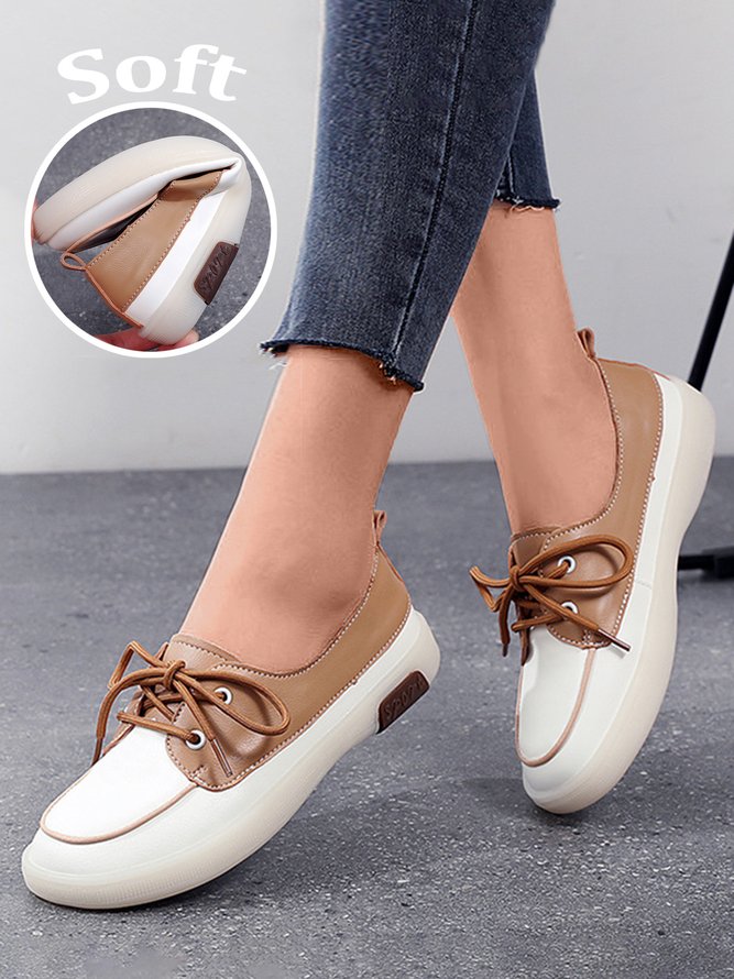 Stitching Lace-up Women's Moccasin Shoes in soft leather and mutiple sizes and colors