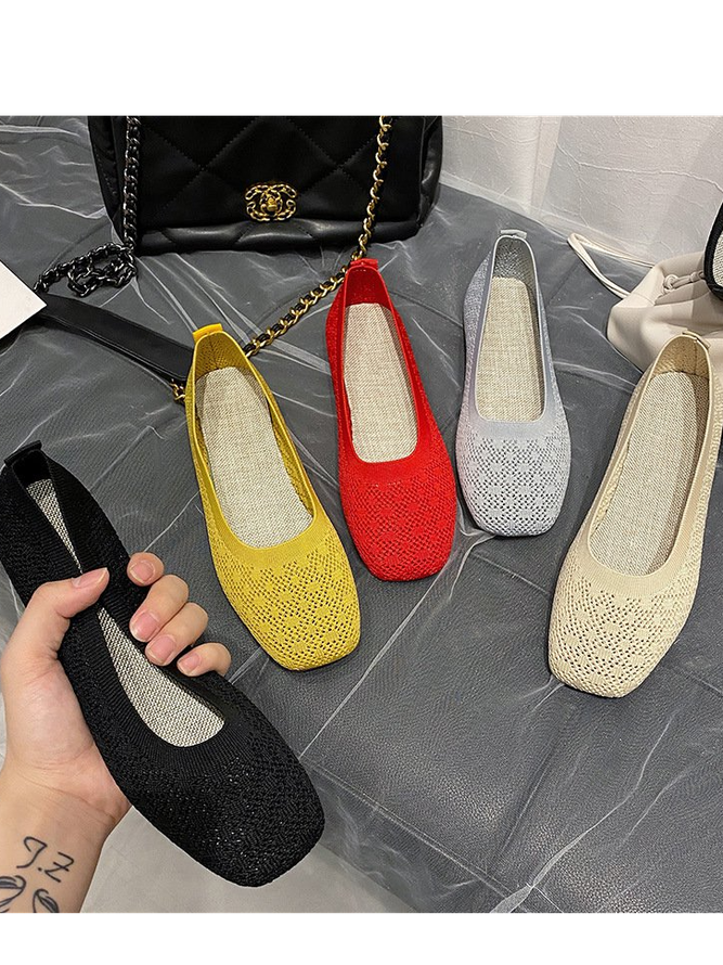 Women Casual Plain Summer Polyester Daily Flat Heel Rubber Slip On Shallow Shoes Women's Shoes