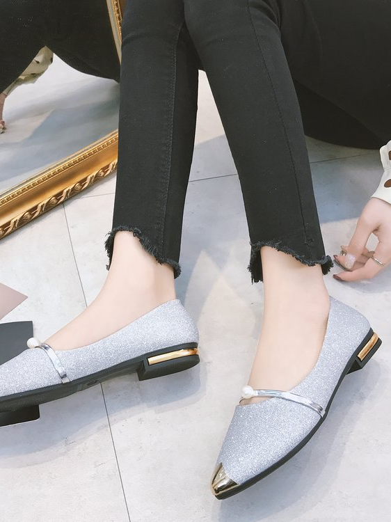 Plain All Season Elegant Polyester Flat Heel Closed Toe PU Rubber Slip On Women's Shoes for Women