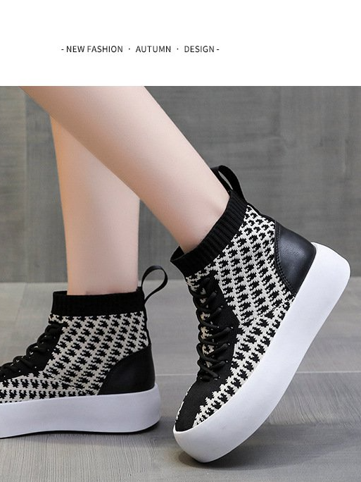 Women Vintage Houndstooth All Season Polyester Household Round Toe Rubber Slip On Deep Mouth Shoes Women's Shoes