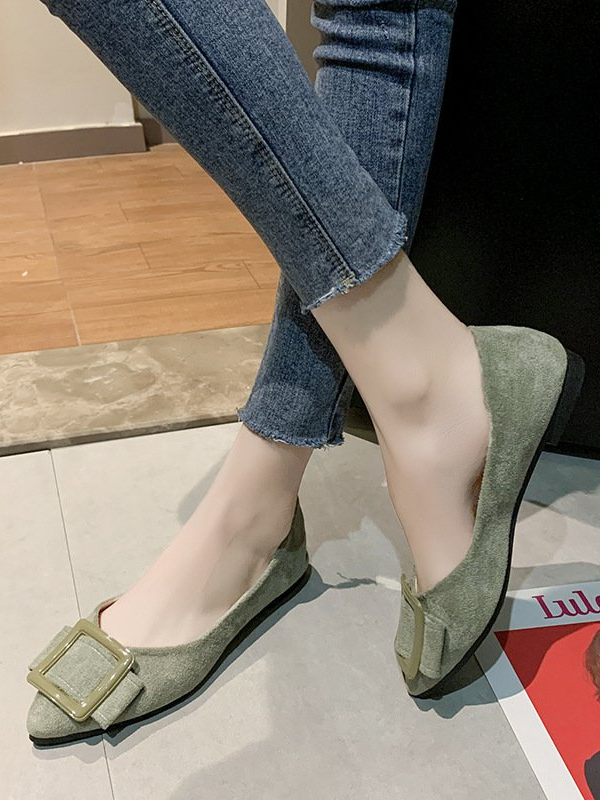 Women Plain All Season Simple Polyester Commuting Flat Heel Closed Toe Faux Suede Shallow Shoes Women's Shoes