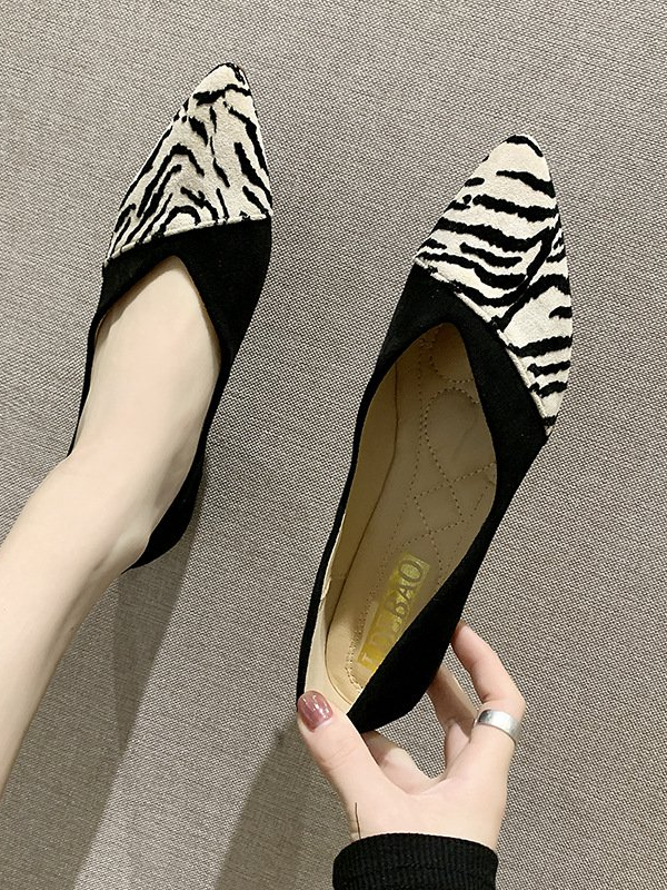 All Season Leopard Elegant Polyester Holiday Pointed Toe Faux Suede Slip On Shallow Shoes Women's Shoes for Women