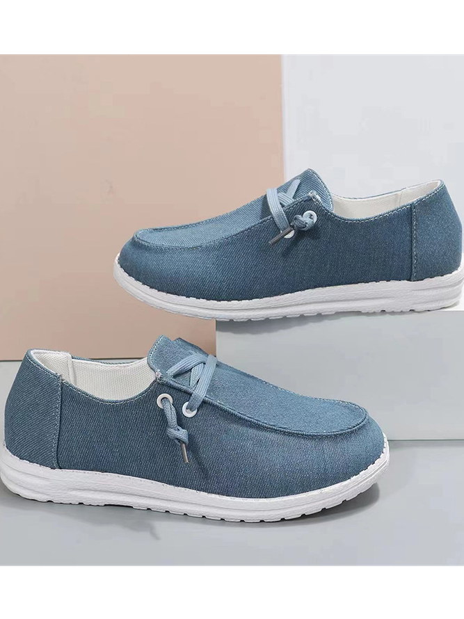 Lightweight Comfortable Canvas Casual Flat Slip On Shoes with Round Toe