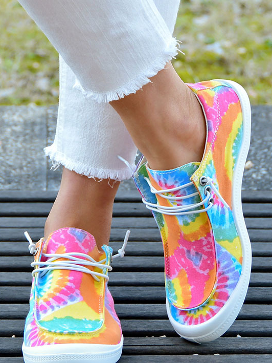Women's comfortable lace-up flat Moccasins with Tie dye pattern in multiple sizes