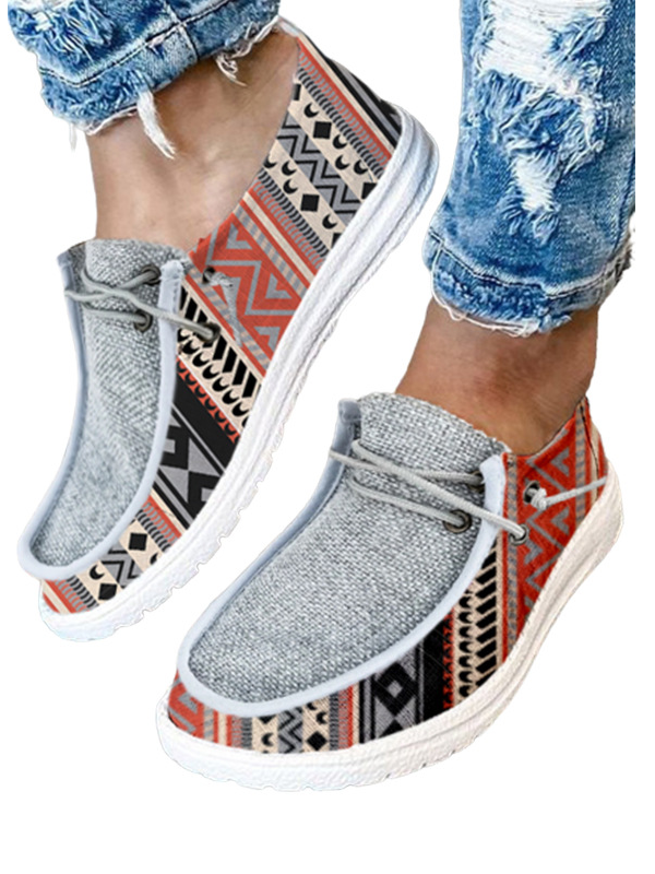 Ethnic print lace-up women's Moccasins in multiple sizes