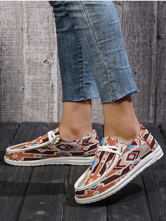 Ethnic print lace-up women's Moccasins in mutiple sizes and colors