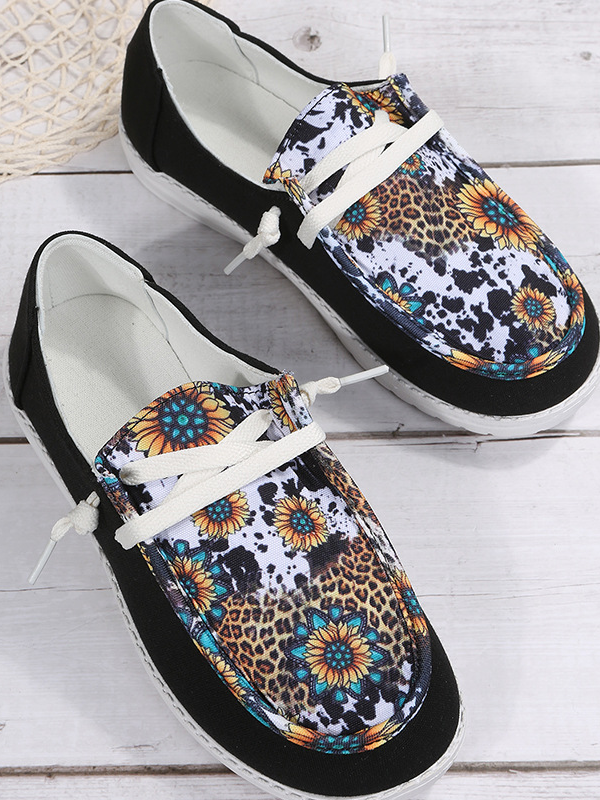  Printed lace-up flat shoes wear-resistant non-slip breathable slip-on