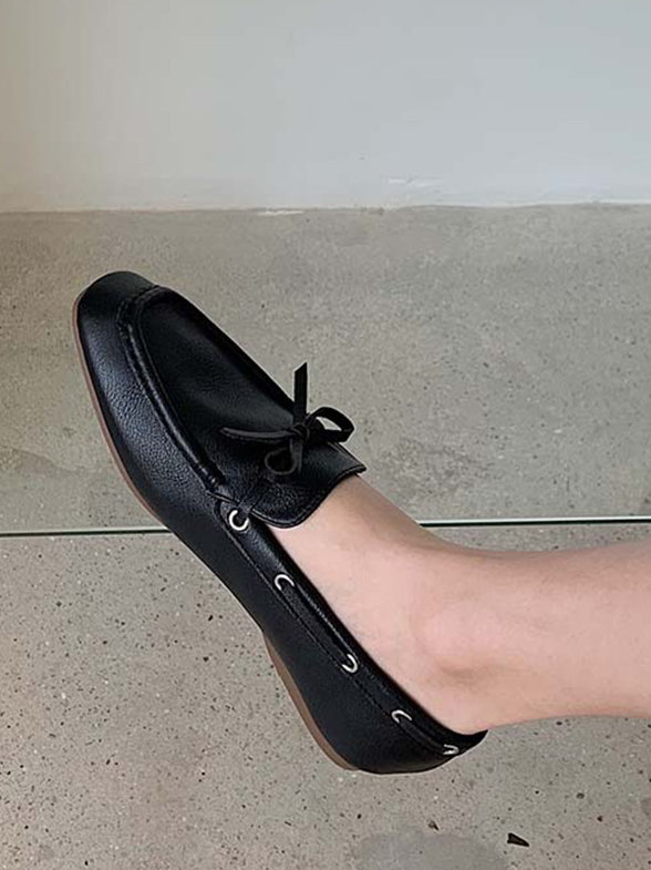 Women's Leather Slip On Bow Flats