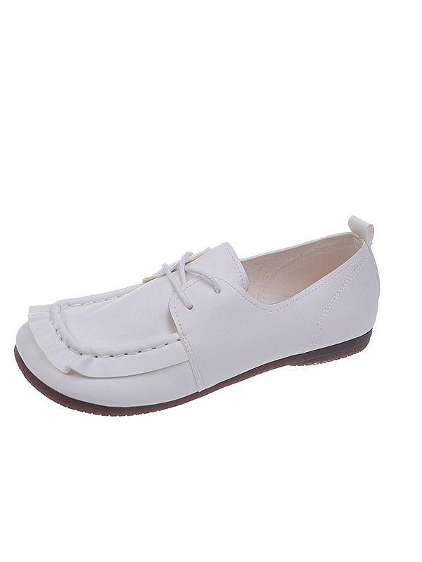 Solid color women's slip on flat shoes in PU soft leather