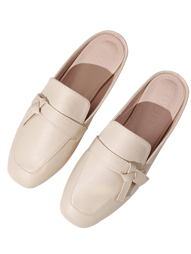 Leather slip-on women's muller flat shoes plain color