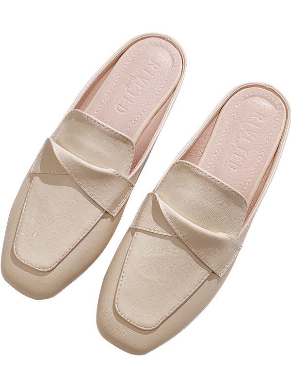 Plain leather women's Muller flat slip-on shoes