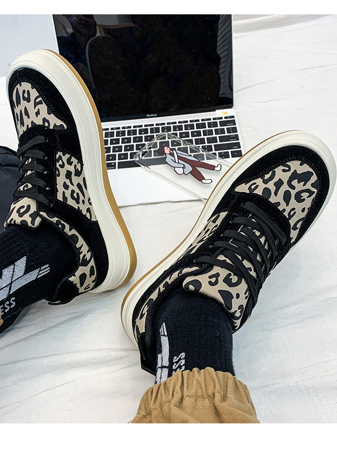 Men's Leopard Print Lace-up Casual  Flat Shoes