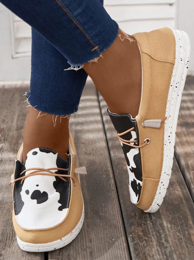 (small-size) Canvas women's Moccasins with cow print in multi sizes