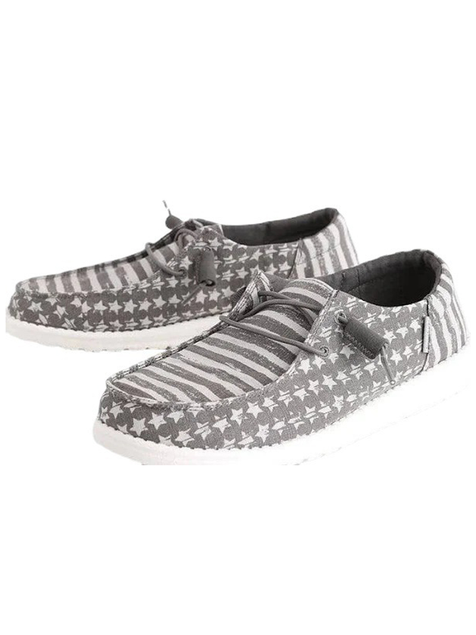 (small-size) Women's striped print Moccasin shoes comfortable lightweight lace-up multiple sizes