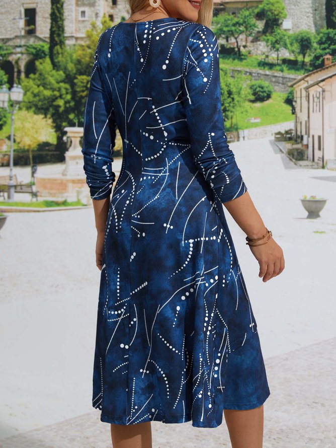 V Neck Loosen Polka Dots Geometric Elegant  Knitting Dress