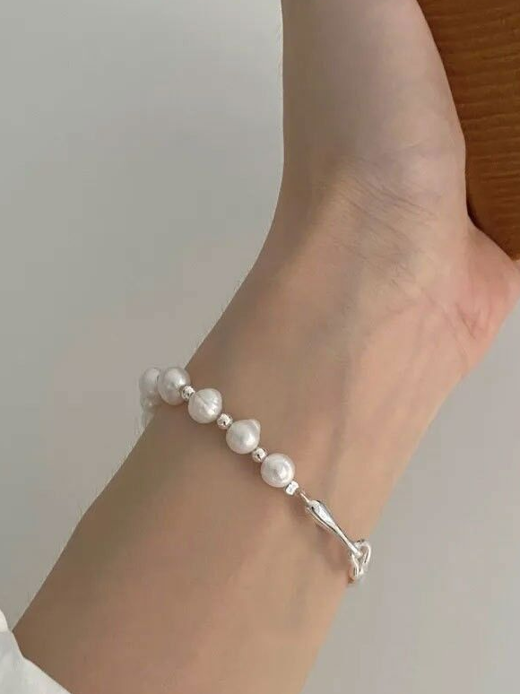 Sliver & Pearl Decor Chain Bracelet