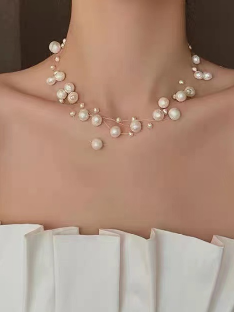 Creme Light Pearl Chain Necklace