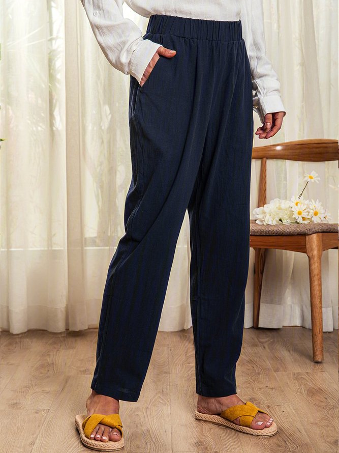 Linen Casual Solid Natural Pants