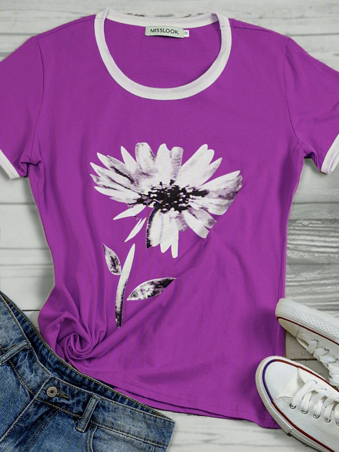 Casual Plus Size Floral Printed Tee Shirts Tops