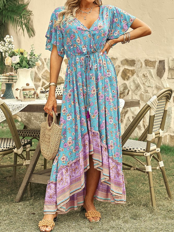 Holiday Floral-Print Weaving Dress