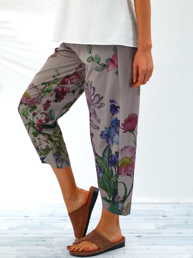 Casual Floral-Print Pants