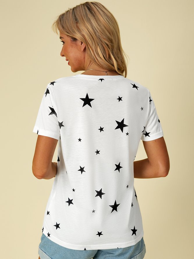 White Stars Printed Short Sleeve Casual Shift T-shirt